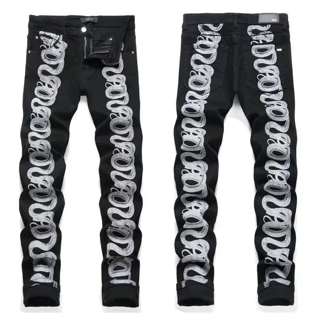 Amiri Graffiti Print Jeans Silver Script