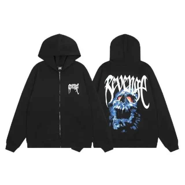 Revenge Zip-Up Hoodie Skull Graphic