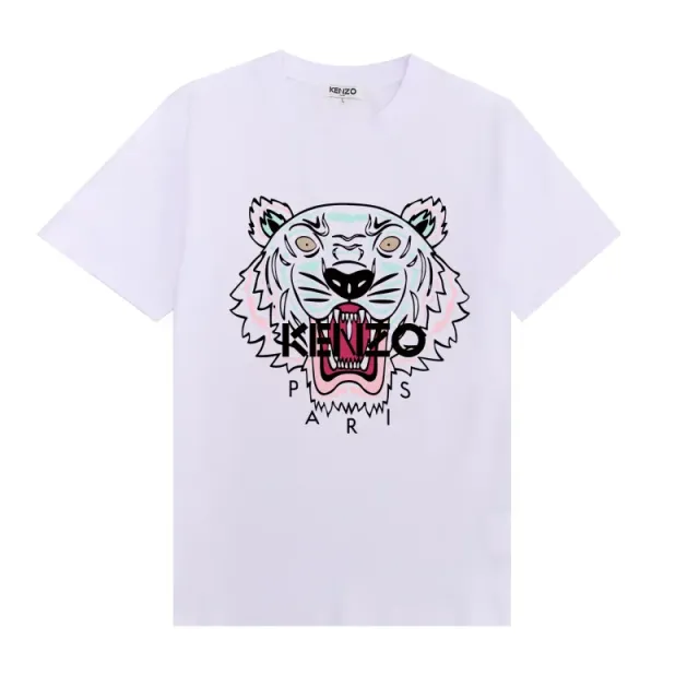 Kenzo Tiger Graphic Tee White with Multicolor Tiger Print