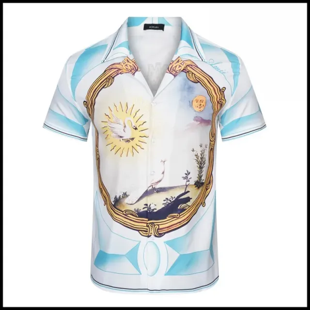 Amiri Printed Camp Collar Shirt Mythological Swan Motif