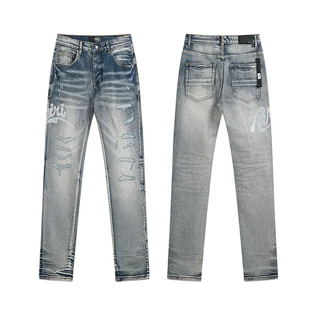 Amiri Distressed Jeans Ripped with Logo Print