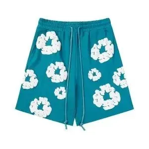 Corteiz Floral Print Shorts Teal with White Floral Appliqué
