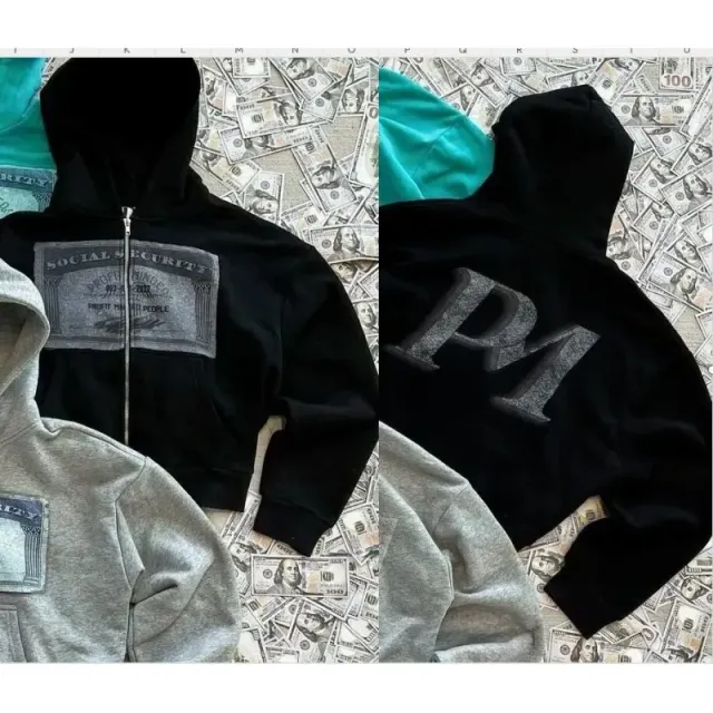 Corteiz Social Security Print Zip-Up Hoodie