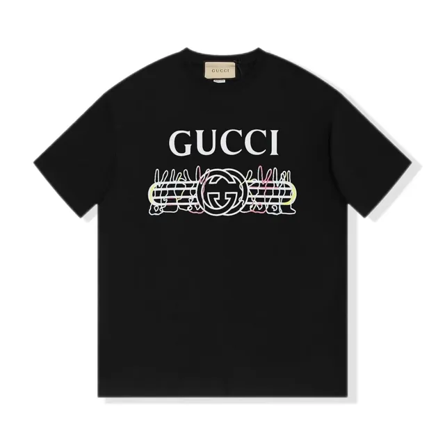 Gucci Graphic T-Shirt GG Logo with Rainbow Outline