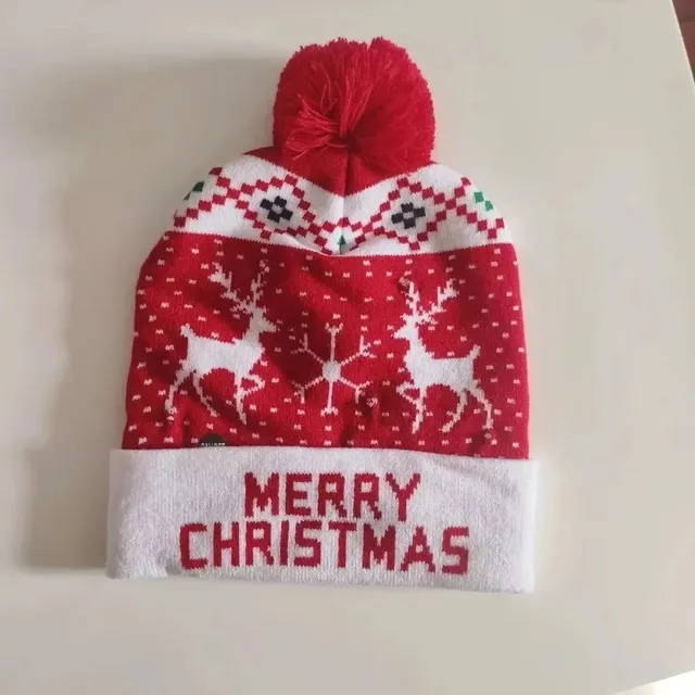 Knit Beanie Christmas Reindeer Print
