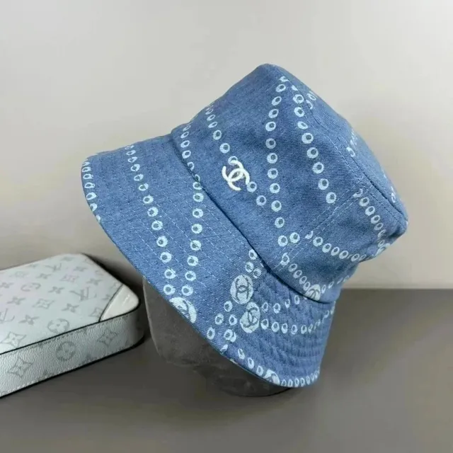 Chanel Bucket Hat Denim with CC Logo Print