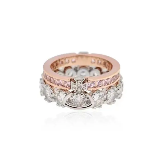 Vivienne Westwood Orb Ring Set Pink and Clear Crystal