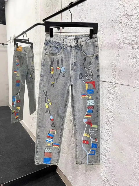 Balenciaga Jeans Hand-Painted Nautical Flags