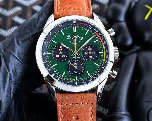 Breitling Chronomat Green Dial with Brown Leather Strap