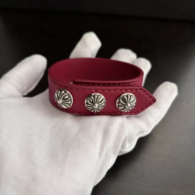 Chrome Hearts Leather Cuff Bracelet Triple Cross Stud