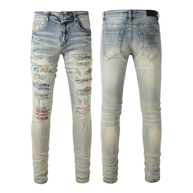 Amiri Distressed Slim Jeans Multi-Panel Ripped