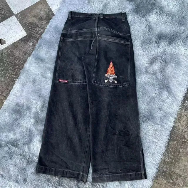 JNCO Wide-Leg Jeans Flaming Skull Embroidery