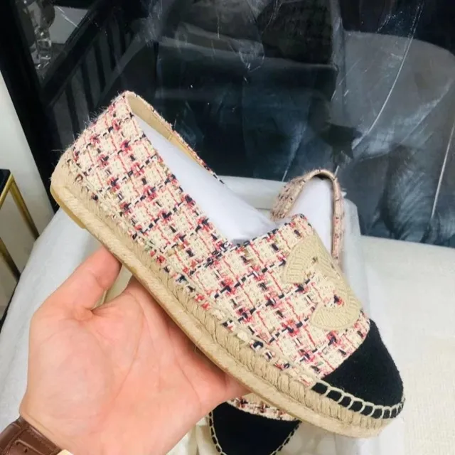 编织格子粉 鞋头黑