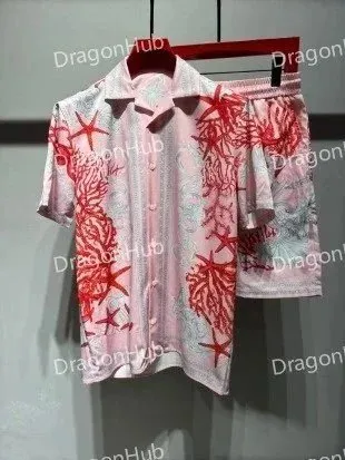 Versace Coral Print Shirt and Shorts Set Coral & Starfish Print