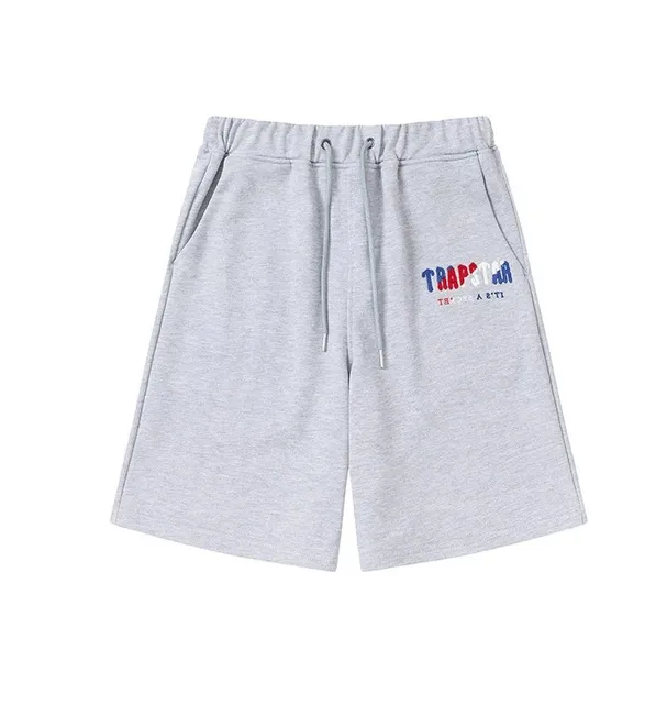 Trapstar Logo Shorts Heather Grey with Multi-Color Logo