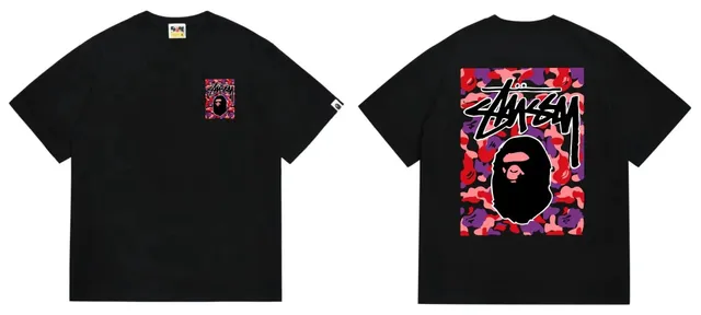 BAPE × Stüssy Shark Tee Camouflage Ape Head Print