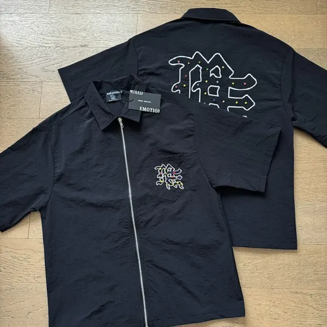 Mixed Emotion Zip-Up Shirt Embroidered Kanji