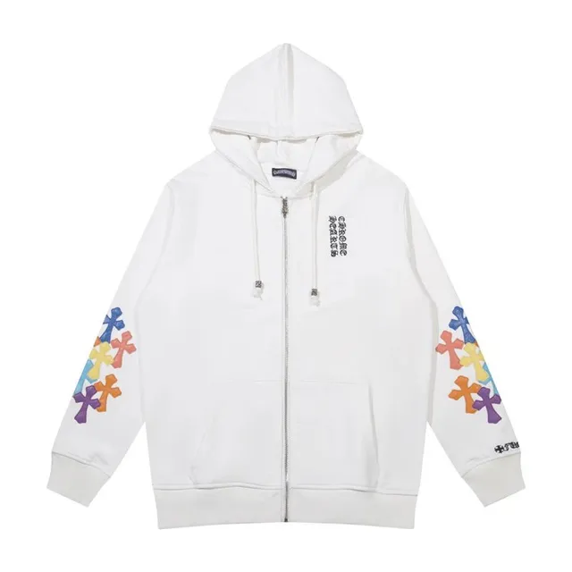 Chrome Hearts Zip-Up Hoodie Rainbow Cross Embroidery