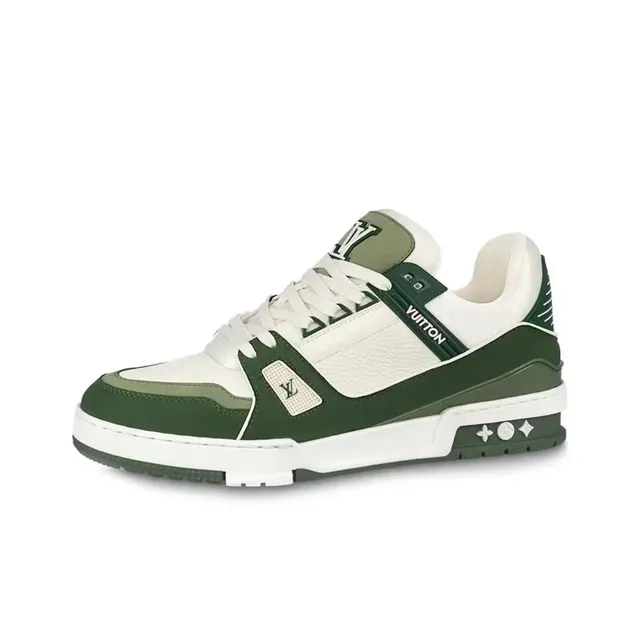 Louis Vuitton LV Trainer Olive Green and White