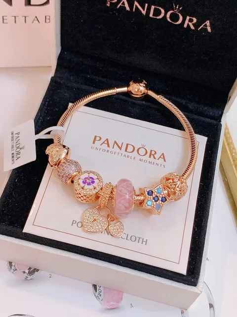 Pandora Snake Chain Bracelet Floral & Heart Charms