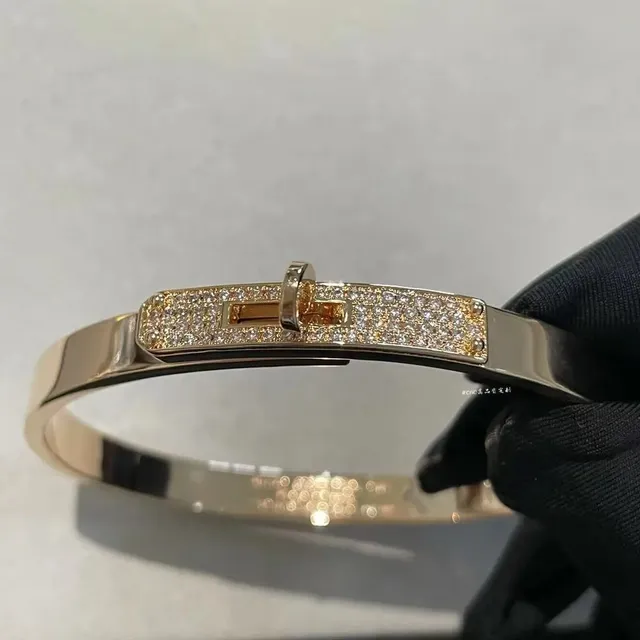 Hermès Kelly Bracelet Pave Diamond with Orange Stone