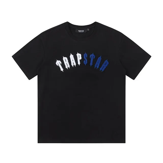 Trapstar Arch Logo Tee Black with White and Blue Embroidered Logo