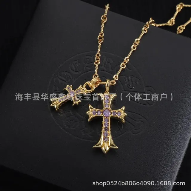 黄金紫双十字架项链