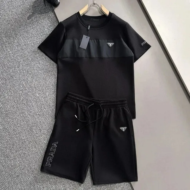 Prada T-Shirt and Shorts Set Logo-Embroidered