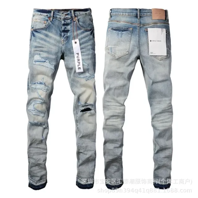 Purple Brand Distressed Slim Fit Jeans Worn-in Light Wash