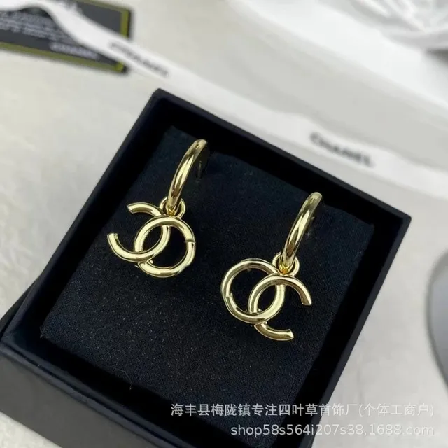 Chanel CC Hoop Earrings Gold Tone