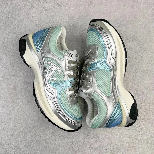 Chanel Runway Sneaker Metallic Silver Mint Mesh