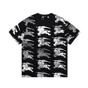 Burberry Equestrian Knight Print Tee Black with White Logo Print