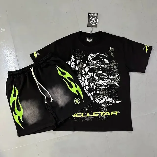 Hellstar Flame Graphic Set Black with Neon Green Flames