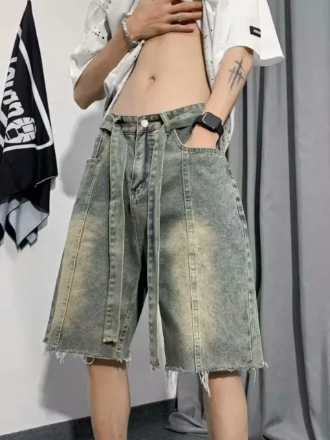 Denim Shorts Distressed Wide-Leg