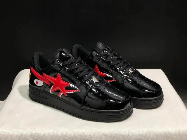 BAPE Shark Low Glossy Patent Black with Red Shark