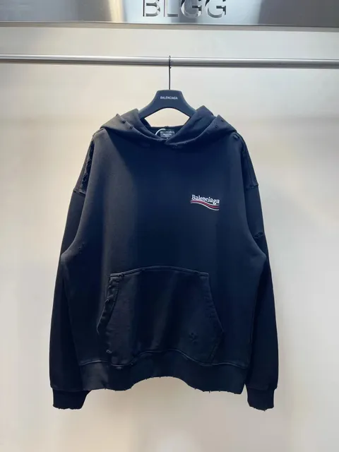 Balenciaga Distressed Hoodie Logo Embroidered