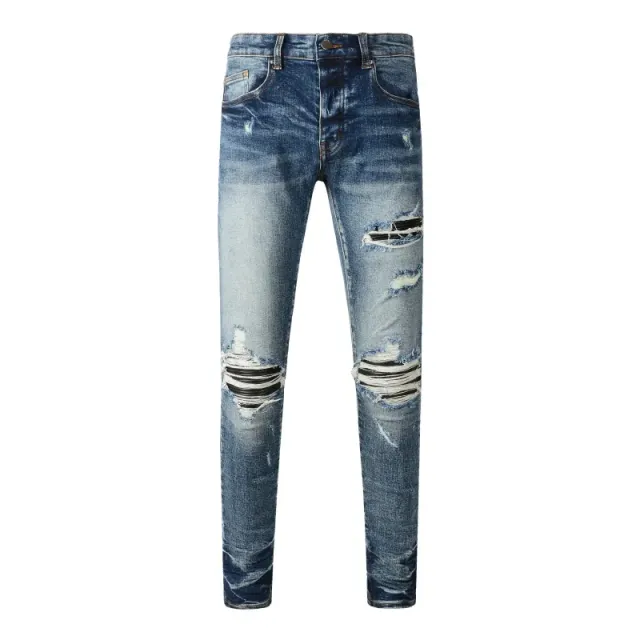 Distressed Slim Fit Jeans Medium Wash with Heavy Rips