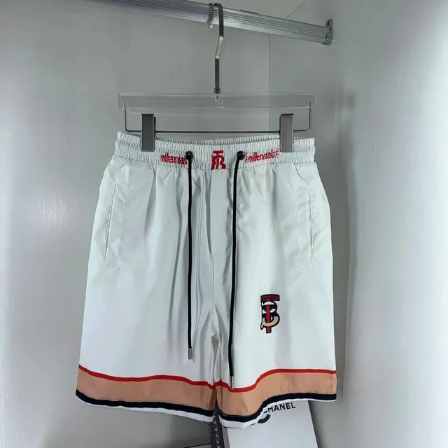 Burberry Logo-Embroidered Shorts White with Beige Trim