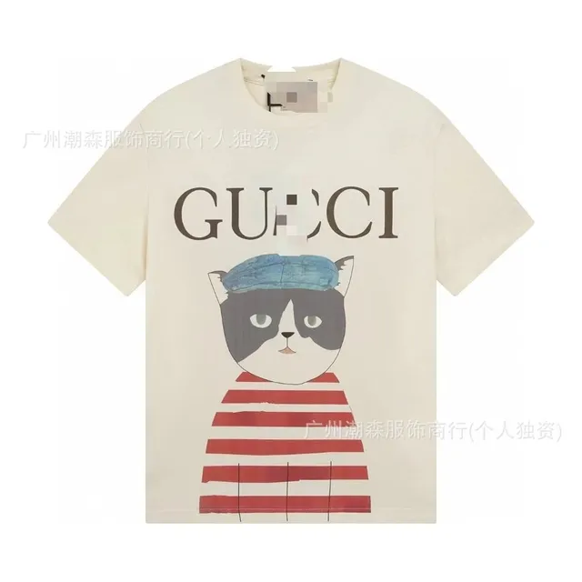 Gucci Cat Graphic Tee Striped Cat Print