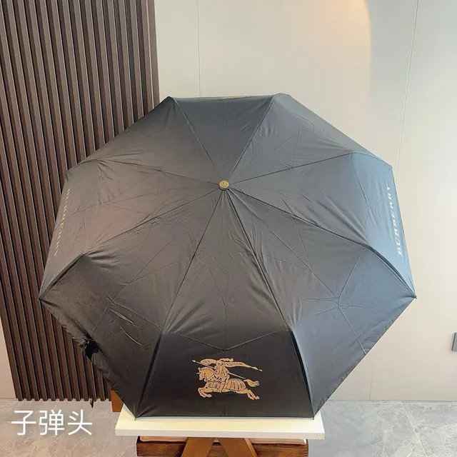 Burberry Equestrian Knight Umbrella Black with Gold Logo