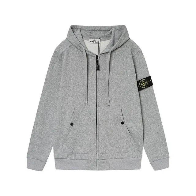 Stone Island Zip-Up Hoodie Heather Grey