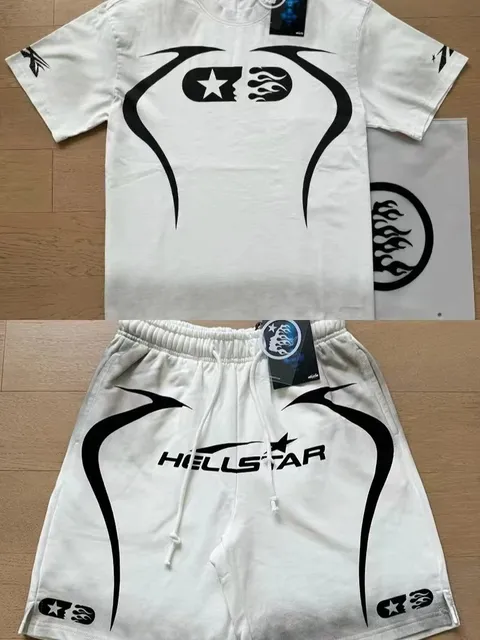 Hellstar Graphic Tee and Shorts Set Flame Star Print