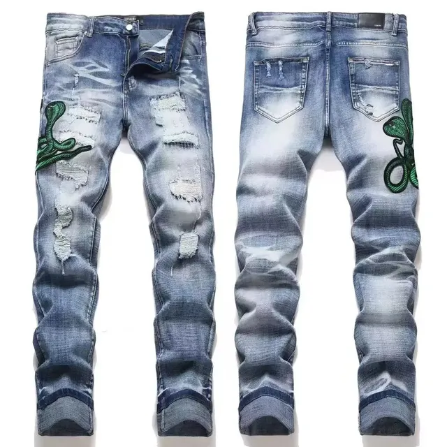 Balenciaga Distressed Jeans Snake Embroidery