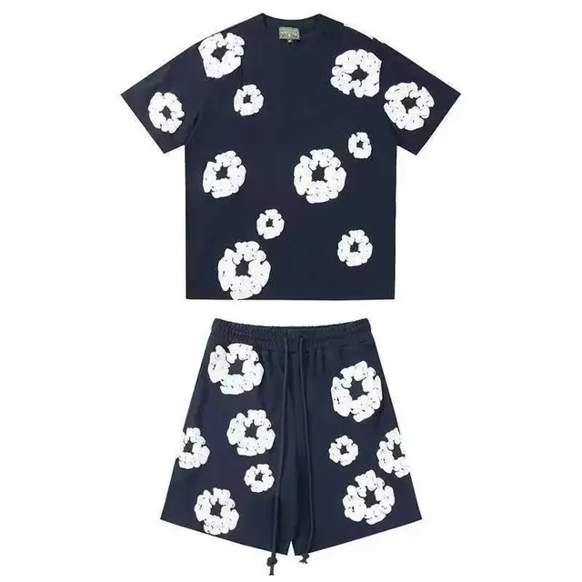 Off-White Flower Print Set Navy with White Floral Appliqué