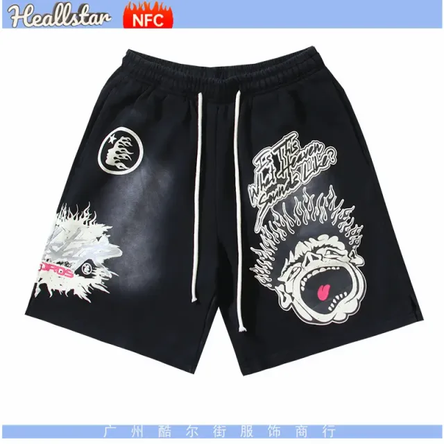 Hellstar Graphic Shorts Flame Skull Print