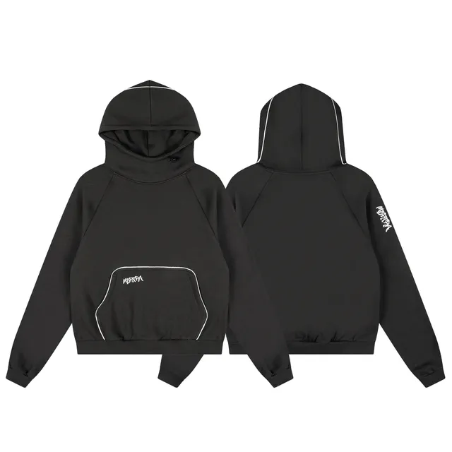 Mertra Cropped Hoodie White Stitch Detail