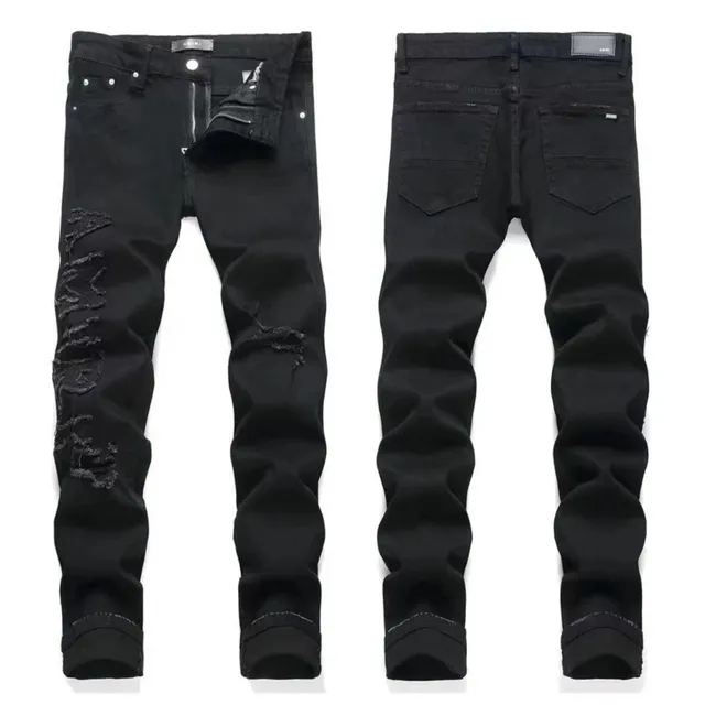 Amiri Distressed Slim Fit Jeans Black Destroyed