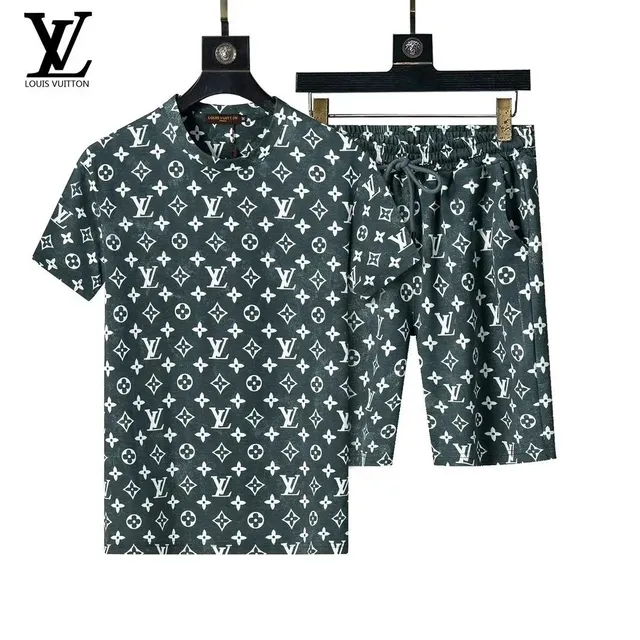 Louis Vuitton Monogram Print Set Dark Green with White Logo
