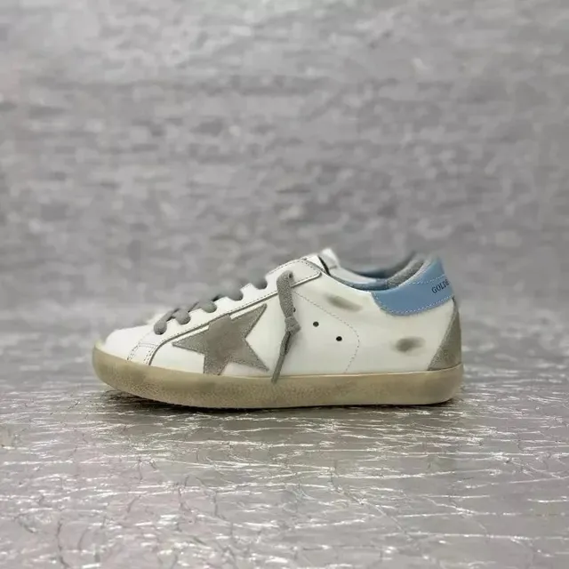 Golden Goose Superstar Distressed White with Blue Heel Tab