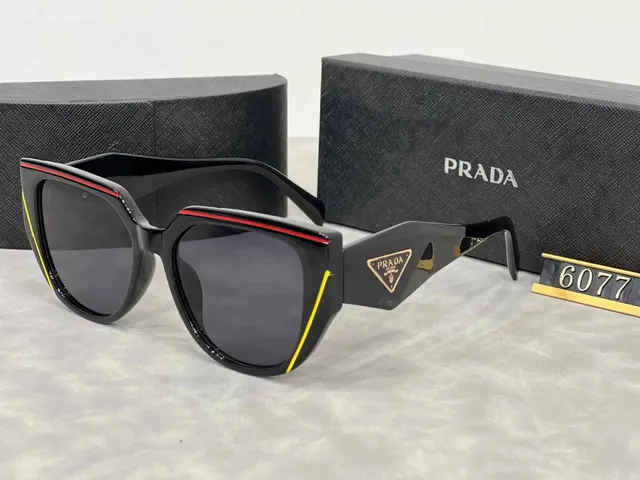 Prada Sunglasses Triangular Frame with Red and Yellow Accents
